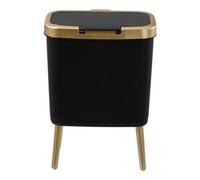 Trash Can Narrow Garbage Bin With Press Lid Waste Bin Kitchen Bathroom Dustbin Black & Golden