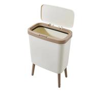 Trash Can Narrow Garbage Bin With Press Lid Waste Bin Kitchen Bathroom Dustbin Creamy White