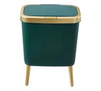 Trash Can Narrow Garbage Bin With Press Lid Waste Bin Kitchen Bathroom Dustbin Green & Golden