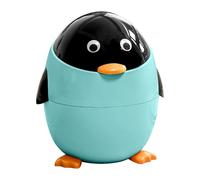 Trash Can - Penguin Styled Small Form Resin Tone, Novelty Litter Bin, Lightweight Disposal Caddy, Charming Cleanliness Storage Solution For Kids Study, Area Travel And Vanity Corner