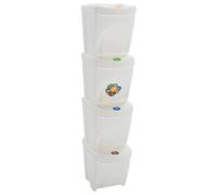 Trash Can Stackable 4x100L White Polypropylene Removable Lid Waste Sorting Label