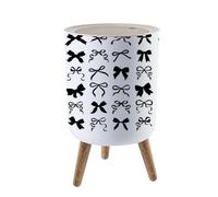 Trash Can with Lid Illustrations black vintage bow set Bow for girly hair decor flat Press Top Round Small Garbage Bin with Wooden Legs Waste Basket for Kitchen Bedroom Nursery 7L/1.8 Gallon
