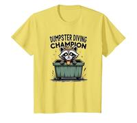 Trash Panda Dumpster Diving Champion Funny Raccoon T-Shirt, Kids, Lemon, 12 Years