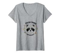 Trash Panda Enthusiast Raccoon Graphic Tee V-Neck T-Shirt, Women, Heather Grey, M