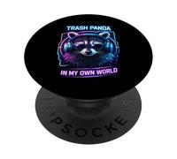 Trash Panda In My Own World Raccoon Headphones Funny PopSockets Adhesive PopGrip