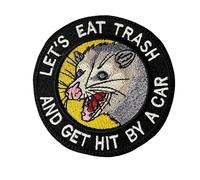 Trash Raccoon Embroidery Patches, Let's Eat Trash and Get Hit by A Car Morale Patch Hook and Loop Badge Sew On for Clothing, Dress, Hat, Backbags