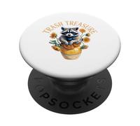 TRASH TREASURE Raccoon Sunflower Funny Trash Panda PopSockets Adhesive PopGrip