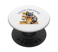 TRASH TREASURE Raccoon Sunflowers Cute Whimsical PopSockets Adhesive PopGrip