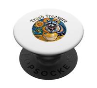 Trash Treasure Raccoon Sunflowers Trash Panda Funny PopSockets Adhesive PopGrip