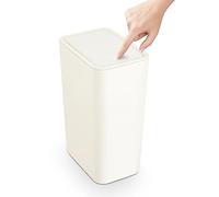 TrashAid Bathroom Trash Can with Lid, 2.6 Gallon / 10 Liter Small Garbage Can with Press Top Lid, Plastic Wastebasket with Pop-up Lid for Toilet, Office, Bedroom, Living Room, White
