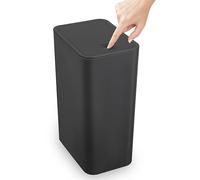 TrashAid Bathroom Trash Can with Lid, 2.6 Gallon / 10 Liter Small Garbage Can with Press Top Lid, Plastic Wastebasket with Pop-up Lid for Toilet, Office, Bedroom, Living Room, Black
