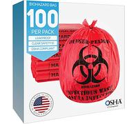 Trashanium Biohazard Waste Bags, 10-Gallon, 100 Count, Red, No Leak Bags, Medical Grade, Safe Infectious Waste Disposal