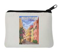 Trastevere Rome Travel Poster Neoprene Coin Purse Pouch 10x11cm White