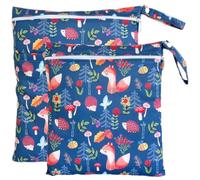 TRASUN Wetbag Nursery Wet Bag Nappy Bags Swimming Equipment Wet and Dry Changing Bag Pack of 2, fox hedgehog, M, Pack sack