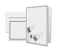 Trauer Papiere by GUSTAV NEUSER 50 x Condolence Card DIN A6 - Dandelions Motif + Black Mourning Envelopes DIN C6 - 10.5 x 14.8 cm - Double Card Printable - Sympathy Occasion