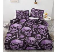 Traulpex Skeleton Bones Single Duvet Cover Set, Skull Pattern Bedding Set with Zipper, Halloween Gothic Quilt Cover 3 Piece, Soft Microfibre Breathable Duvet Cover with 2 Pillowcases, 135x200cm