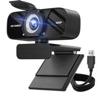 TRAUSI 1080P HD Webcam with Microphone, Noise Cancellation, Privacy, Wide Angle Lens, Auto Light Correction, Plug & Play USB Webcam, Desktop, PC, Mac, Zoom, Skype, Streaming, Jet Black