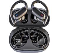 TRAUSI Wireless Earbuds Bluetooth Headphones, Bluetooth 5.3 Stereo Over Ear Buds,Noise Cancelling Mic, IPX7 Waterproof Headset for Workout/Running,Black