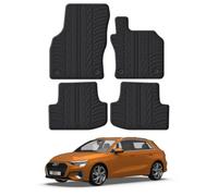 TRAVALL Rubber Car Mats (set of 4) compatible with AUDI A3 / S3 / RS3 SPORTBACK (2020-Current) Heavy Duty Floor Mats Moulded Premium Mats Easy Clean Black with Clips - Anti Slip All-Weather Protection