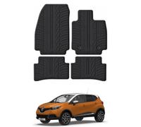 TRAVALL Rubber Car Mats (set of 4) compatible with Renault Captur and Clio RS (2013-2019) Heavy Duty Floor Mats Moulded Premium Mats Easy Clean Black with Clips - Anti Slip All-Weather Protection