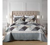 Travan 3-Piece Queen Quilt Set Quilted Bedspread Oversized Microfiber Lightweight Coverlet Set with Shams Reversible Printed Coverlet Bedding Set for All Season, Slate Blue, King Size