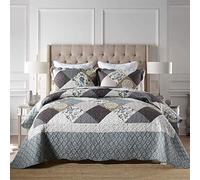 Travan 3-Piece Queen Quilt Set Quilted Bedspread Oversized Microfiber Lightweight Coverlet Set with Shams Reversible Printed Coverlet Bedding Set for All Season, Slate Blue, Queen Size