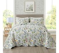 Travan 3-Piece Quilt Set Quilted Bedspread Lightweight Coverlet Set Garden Style Floral Printed Oversized Quilted Bedding Set with Shams for All Season, Exquisite, King Size