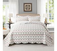 Travan 3-Piece Quilt Set Quilted Bedspread Lightweight Coverlet Set Garden Style Floral Printed Oversized Quilted Bedding Set for All Season, Orange Mirror, Queen Size