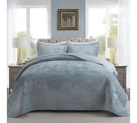 Travan Luxury Velvet Quilt Set Queen Size, Lightweight Velvet Comforter Set, Soft Warm Queen Quilt Bedding Set, Oversized Bedspread Coverlet with 2 Shams for All Season, Light Blue