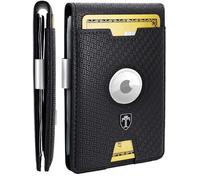 TRAVANDO AirTag Wallet with Money Clip, Card Holder, RFID Blocking Bifold Gifts for Men, Black & Metal