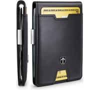 TRAVANDO Men's Slim Wallet with Money Clip Austin RFID Blocking Fold-Over Men's Credit Card Holder with Gift Box, BlackOne, S, Money Clip