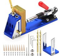 TRAVEANT Pocket Hole Jig Tool Kit, Pocket Hole Drill Guide Jig Set for 15° Angled Holes, All-Metal Pocket Screw Jig, Adjustable & Easy to Use Complete Kit of Drill Guide(Klein Blue)