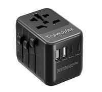 TraveJuice Universal Travel Adapter, 5-in-1 Worldwide Adapter with 2 USB-C & 2 USB-A Outlets, Supports US to UK, AU, European Plugs, Black