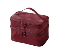 Travel 2 Layers Cosmetic Organizer Bag for Travel | Transparent Folding Mesh Zipper Storage Pouch Large Capacity Makeup Wash Kit Bag(Red)