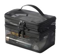 Travel 2 Layers Cosmetic Organizer Bag for Travel | Transparent Folding Mesh Zipper Storage Pouch Large Capacity Makeup Wash Kit Bag(Black)