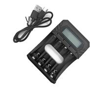 Travel 4-Channel Battery Charging Base For 1.5V AA 3A With LCD Screen USB C Fast Charging Adapter Dock Black Portable Battery Charger