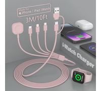 Travel 6-in-1 Multi USB C Universal Apple Smart iWatch Fast Charging Cable,3M Type C+USB A Watch Charger+Lightning*2+Type C Cord Combo Adapter for iWatch Series 8 7 6 5 4 3 2 SE/iPhone 14 13/iPad
