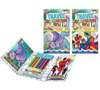Travel A5 Colouring Set with 12 Colouring Pencils and 60 Pages, Superheroes and Dinosaur Designs, Kids Art Activity Pack