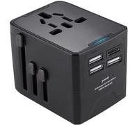 Travel Adapter with USB-C & 4 USB Ports - Worldwide All-in-One International Power Plug for 150+ Countries (US/UK/EU/AUS) - Compact Charger for Phone, Laptop
