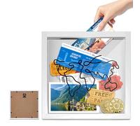 Travel Adventure Archive Box Frame with Slot, 20×20cm Travel Memory Boxes Keepsake Wooden Travel Memory Photo Frame, Travel Keepsake Box, Travel Ticket Box Frame for Ticket, Photo, Postcard Collection