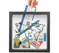 Travel Adventure Archive Memory Box Shadow Box Wooden Large Travel | Creative Display Cases with Slot on Top Keepsakes Storage Box with World Map for Travel Tickets Stubs 30x30x4.5cm