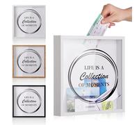 Travel Adventure Archive Shadow Box for Memories,8&12Inch Concert Travel Ticket Stub Memory Top Loading Shadow Keepsake Box with Slot On Top,Life in a Shadow Box Travel Frame (White-Life,8x8)