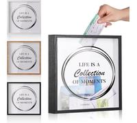 Travel Adventure Challenge Archive Shadow Box Picture Frame, 12 x12Inch Travel Ticket Card Memory Box for Keepsake Box,Top Loading Shadow Box Display Case Travel decor Gift (Black)