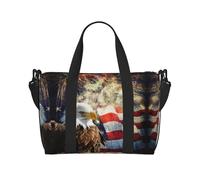 Travel American Flag Fire Eagle Print Duffel Bag for Men Women,Lightweight Waterproof Tote Bags with Zipper,Trendy Crossbody Bag
