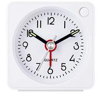Travel Analog Alarm Clock, 2.25 inch, Ultra Small Clock with Snooze and Light Function, Super Silent Non Ticking, Battery Operated, Easy Setting (White)