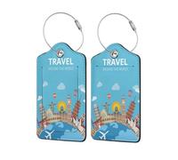 Travel Around The World Cruise Luggage Tags for Suitcases with Stainless Steel Loop Privacy Cover ID Label Travel Bag Luggage Identifiers for Women Men Travel, Set of 2