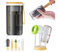 Travel Baby Bottle Drying Rack with Bottle Cleaning Brush Set and Bottle Dryer,Baby Bottle Brush,Nipple Brush and Straw Brush for Baby Bottle Cleaning,Yellow
