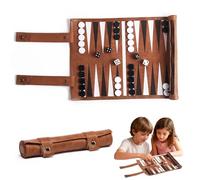 Travel Backgammon Set, Back Gammon Game Made of 100% Leather, Baggamon Game Set with Leather Case and Accessories, Rollable Backgammon for Campers and Travel Fans