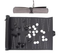Travel Backgammon Set for Adults & Couples | Roll-Up Design, Perfect for On-the-Go | 15 Inch Portable Board Game in Classic Black