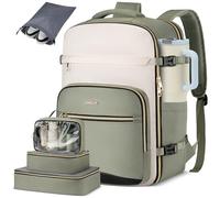 Travel Backpack for Women,Carry On Luggage with 4 Packing Cubes, A Green Beige, 40L-Sets